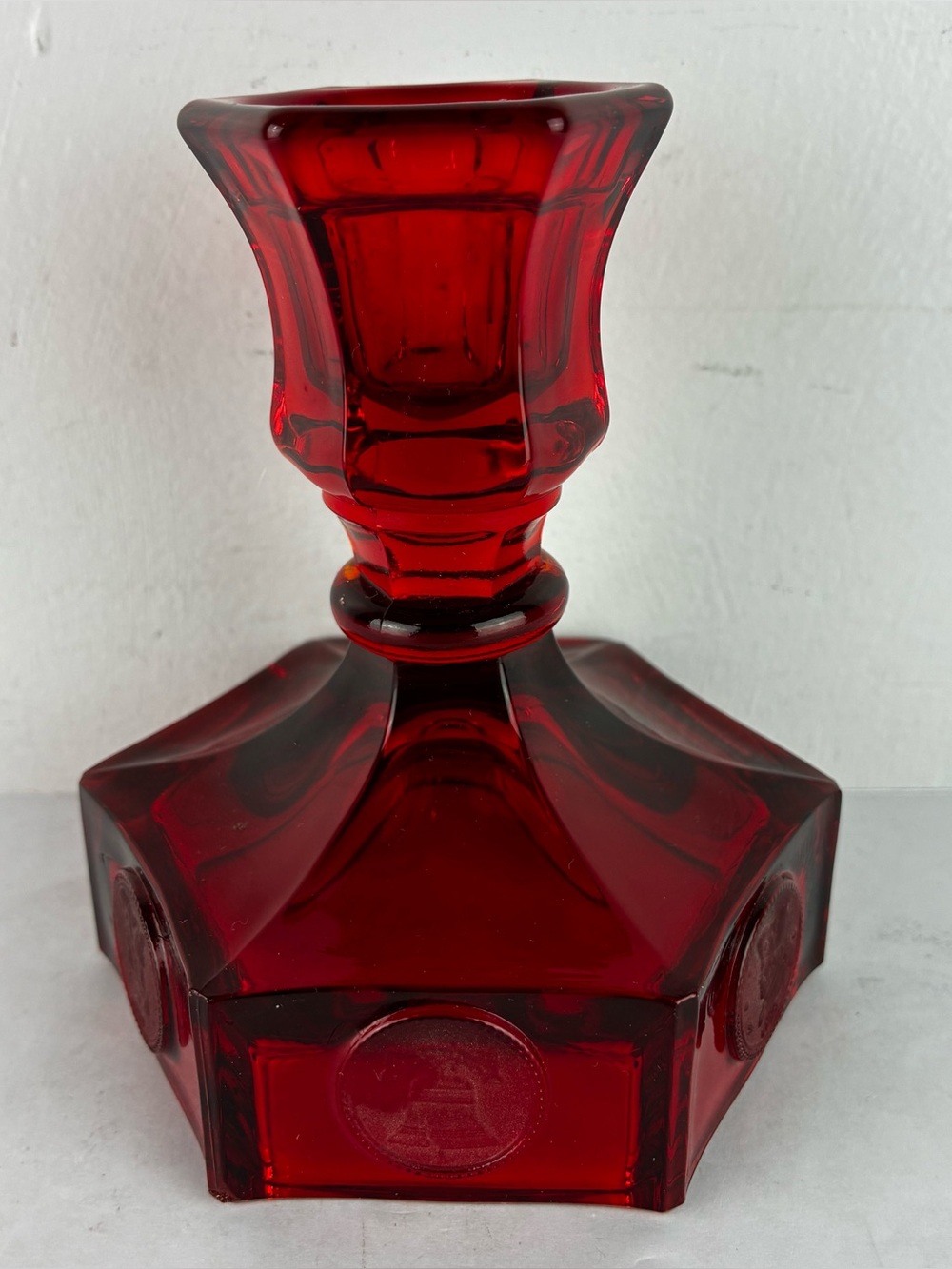 Fostoria Ruby Red Vintage 1970’s Coin Glass Candleholder